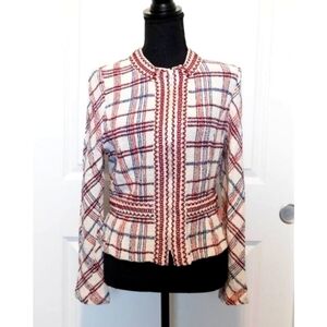 St. John Plaid Zip Up Jacket Ladies with Woven Rubber Accents